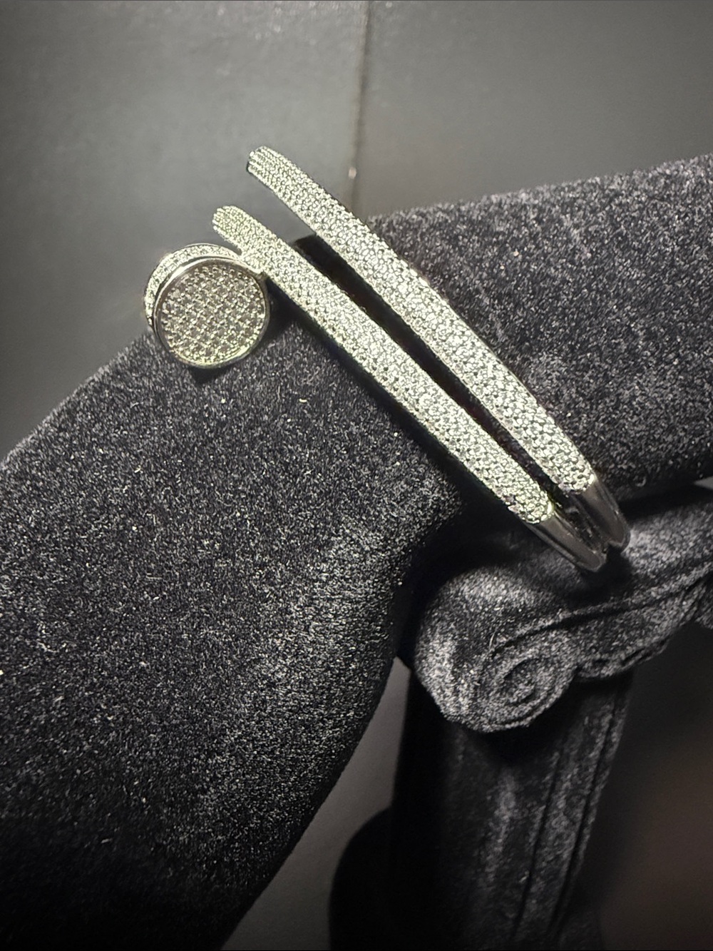 Elegant Silver Pavé Double-Band Cuff Bracelet